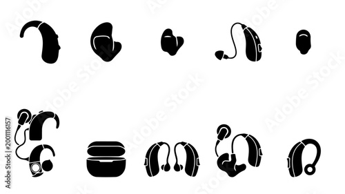 Hearing Aid Icons – Audiology Devices, BTE, ITE, Cochlear and Assistive Hearing Silhouettes
