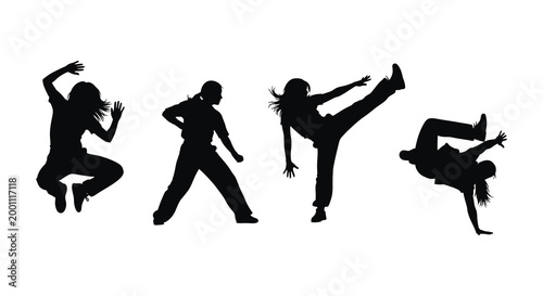 Dynamic silhouette of dancers in various poses a modern dance composition
