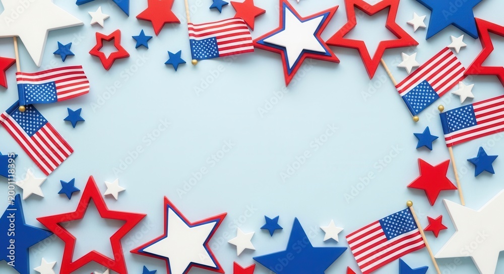 Fototapeta premium Celebratory us flags and stars pattern on white background