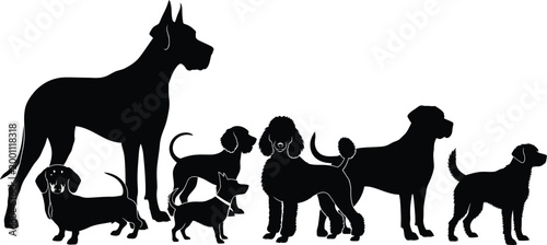 Dog family silhouette great dane and smaller breeds in profile