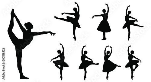 Elegant ballet dancers silhouette collection a series of graceful poses in black and white
