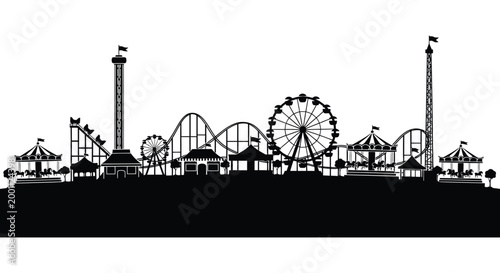 Amusement park silhouette a dramatic black and white view of rides and attractions