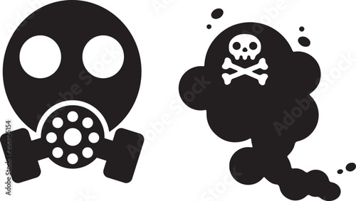 Gas mask and toxic smoke danger symbol