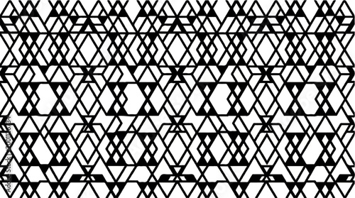 Intricate geometric lattice pattern creating a stunning black and white abstract background with repeating diamond and hexagonal motifs