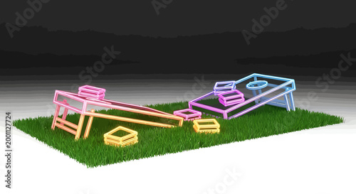 Neon Glow Cornhole Boards on Green Turf.