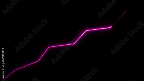 Neon pink growth chart line graph animation on black background, for business data, visualization and analytics