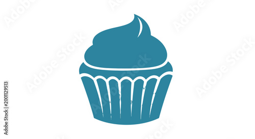 Canvas Print Blue Cupcake with Swirled Frosting Illustration.