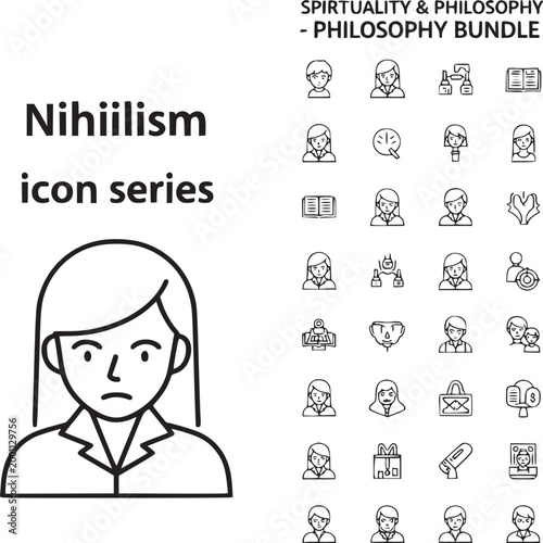 Tableau sur toile Flat design nihilism icon set with philosophical symbols and minimalist human ex