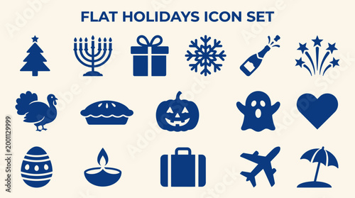 Flat Holidays Icon Set Vector