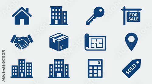 Flat Real Estate Icon Set Vector