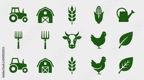 Flat Agriculture Icon Set Vector