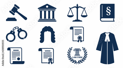 Flat Legal Icon Set Vector