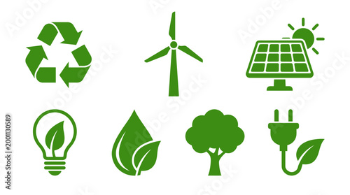 Flat Sustainability Icon Set Vector