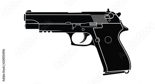 Black silhouette of a semi automatic handgun a detailed illustration of firearm design