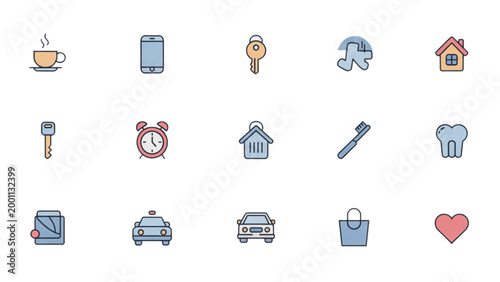 Flat icons set of daily activities and objects