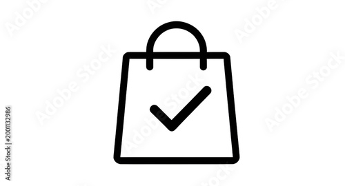 shopping bag icon, checkmark retail symbol, ecommerce bag vector, black white shopping logo, purchase confirmation icon, online store graphic, delivery bag symbol, successful order sign, retail checko