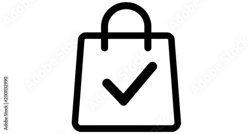 shopping bag icon, checkmark retail symbol, ecommerce bag vector, black white shopping logo, purchase confirmation icon, online store graphic, delivery bag symbol, successful order sign, retail checko