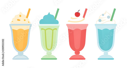 icecream, float, dessert, drink, glass, colorful, sweet, beverage, soda, creamy, cold, refreshment, summer, tasty, vector, illustration, collection