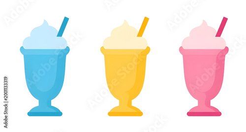 ice cream float, colorful dessert drinks, soda float glasses, sweet beverage illustration, creamy summer dessert, cold refreshment vector, glass float collection, ice cream soda art, tasty frozen drin