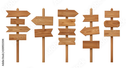 wooden road signs, blank signpost set, rustic direction boards, outdoor wooden arrows, navigation sign collection, countryside guide posts, vintage wood signboards, empty direction labels, street sign