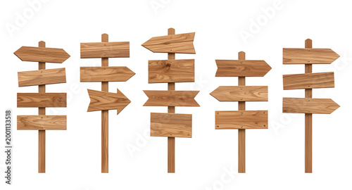 wooden road signs, blank signpost set, rustic direction boards, outdoor wooden arrows, navigation sign collection, countryside guide posts, vintage wood signboards, empty direction labels, street sign
