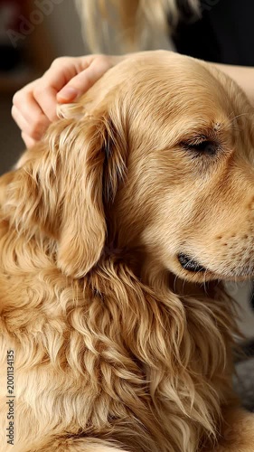 Tender Moment Between Human and Golden Retriever in Cozy Indoor Setting