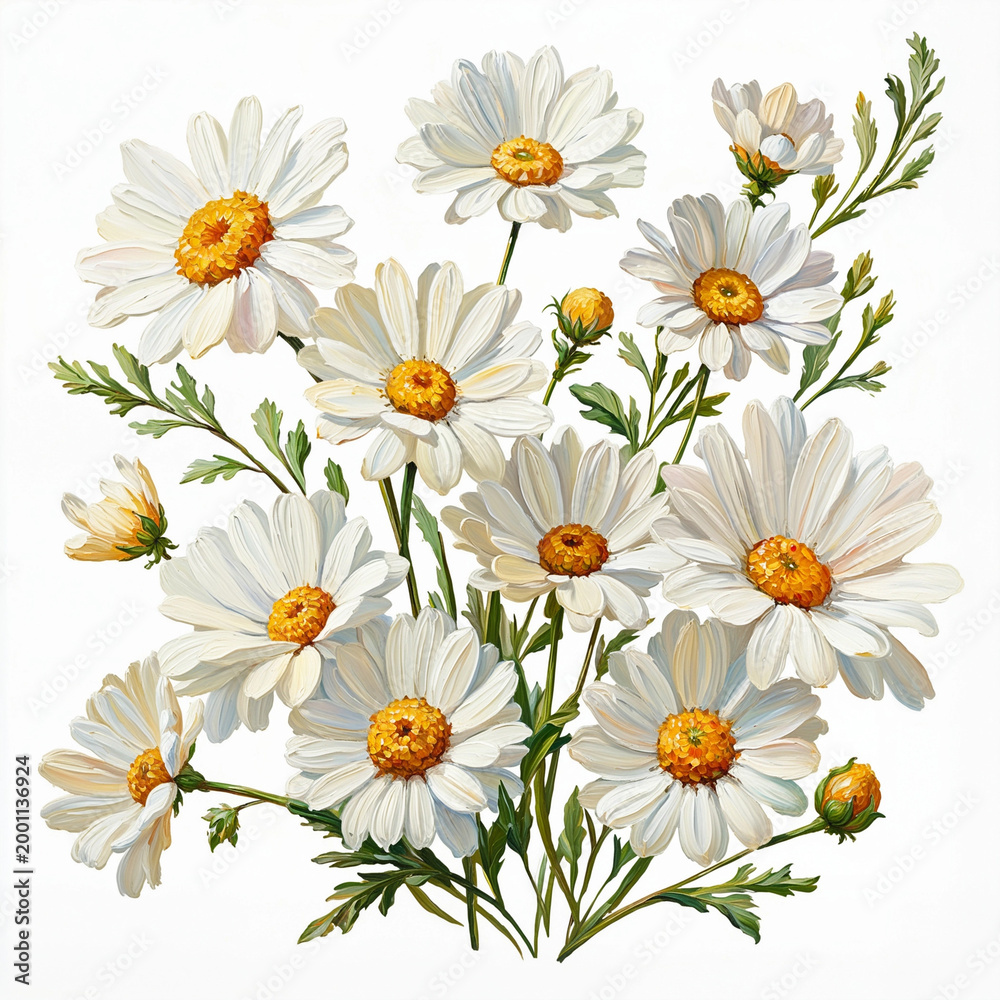 Fototapeta premium Daisy Bouquet Watercolor Embroidery