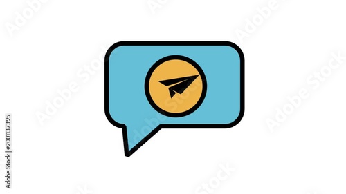 A speech bubble containing a paper plane icon, symbolizing fast digital communication, global messaging, marketing outreach, and instant social interaction.