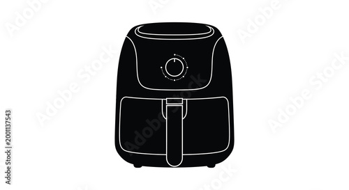 Black silhouette of a modern air fryer appliance on a white background