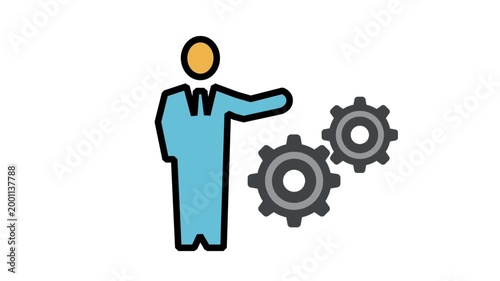 A professional character presenting technical gears, representing industrial management, mechanical operations, strategic planning, and business process optimization for modern industries.