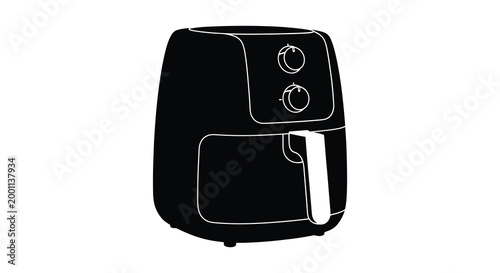 Black air fryer silhouette modern kitchen appliance for healthy cooking and convenient meals
