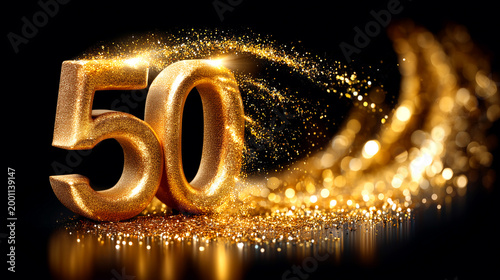Golden Jubilee Celebration - The Number 50 Gleaming with Sparkles and Glitter