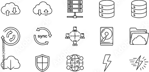 Schilderij op canvas Technology Icons: Cloud, Server, Sync, Network, Storage, Security, Power