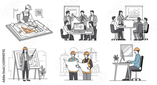 Architect and Engineering Professional Business Illustration Set