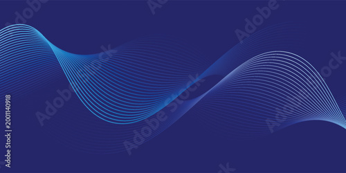 Smooth flow of wavy shape with gradient vector abstract background, dark blue design curve line energy motion, relaxing music sound or technology.