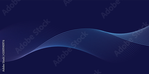 Flowing dark blue curve shape with soft gradient vector abstract background, relaxing and tranquil art, can illustrate health medical or sound of music. Vector illustration