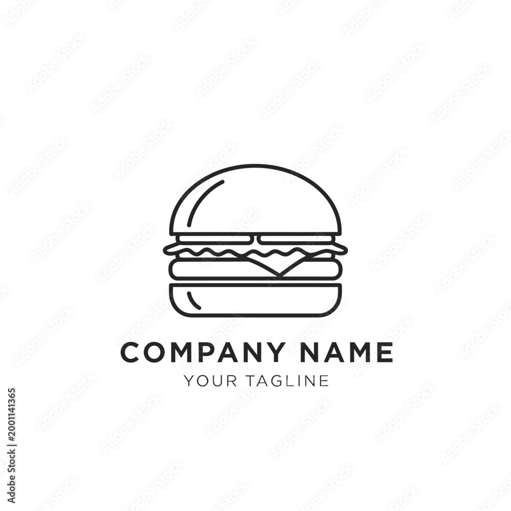 Fototapeta premium Minimalist line art hamburger icon for fast food branding.