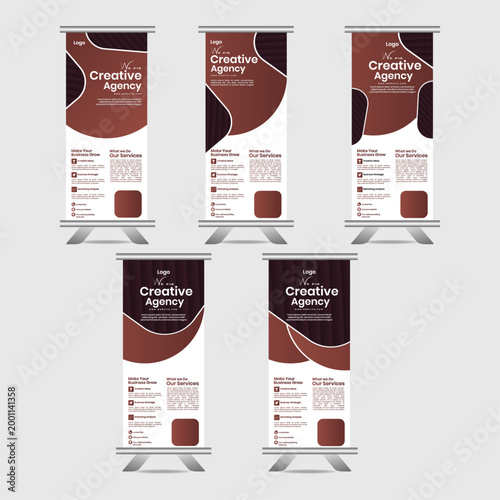 Roll up banner design template, vertical, abstract background, pull up design, modern x-banner
