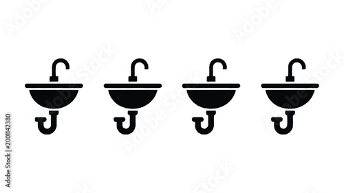 A minimalist black and white logo design features four identical bowl-shaped objects