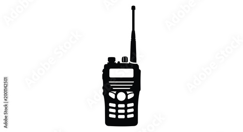 Black silhouette of a two way radio with antenna communication device illustration