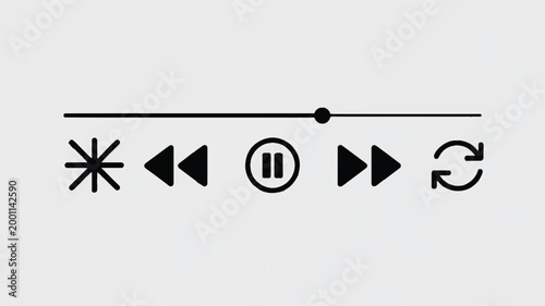 A modern minimalist icon set design featuring multimedia control symbols