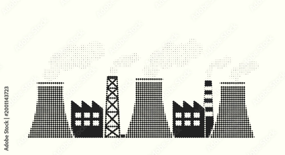 Obraz premium Industrial factory with smoking chimneys and cooling towers.
