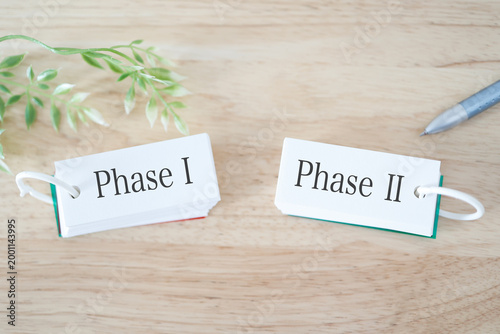 2段階フェーズ。Phase1とPhase2のカード。ビジネス資料。