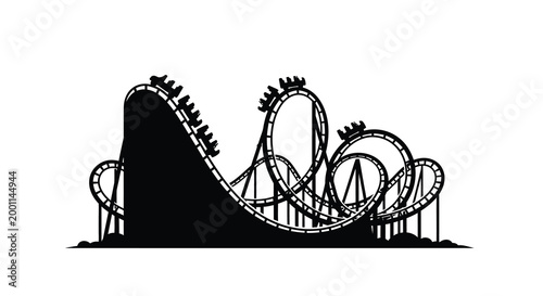 Dramatic silhouette of a roller coaster thrilling ride against a white background
