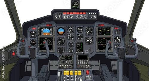 Detailed Cockpit View of a Modern Aircraft.