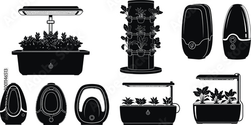 Modern indoor vertical hydroponic garden systems Vector