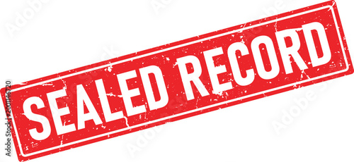 Red distressed rubber stamp imprint with text SEALED RECORD angled on white
