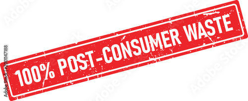 Red rectangular rubber stamp impression with 100 Percent Post Consumer Waste text