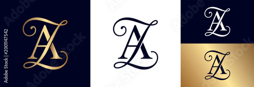Elegant AZ monogram initial logo design, vintage luxury flourish.