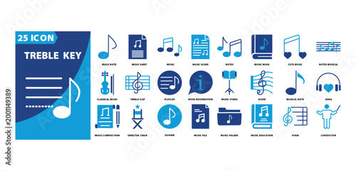 Photos treble key icon set of music note, music sheet, music, music score, notes, music